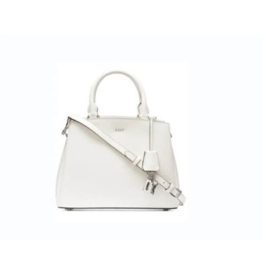 Dkny Paige Leather Medium Satchel, White/Silver